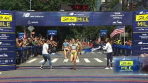 New York Road Runner crossing the finish line