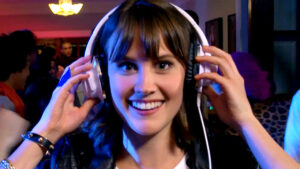 Flips Audio Woman with White Headphones Smiling