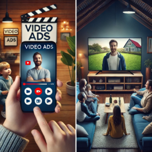 Split screen view of the difference between video ad and tv commercial video production